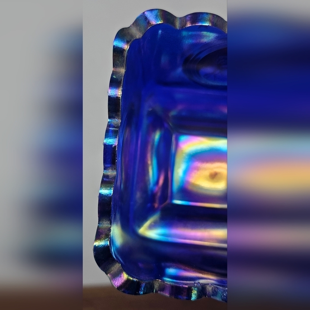 Fenton Cobalt Blue Carnival Glass Square Candy Dish Presidential Bicentennial - Picture 12 of 15